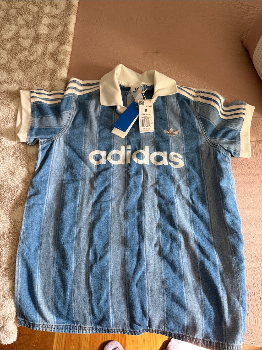 adidas Blue and White Striped Polo Jersey